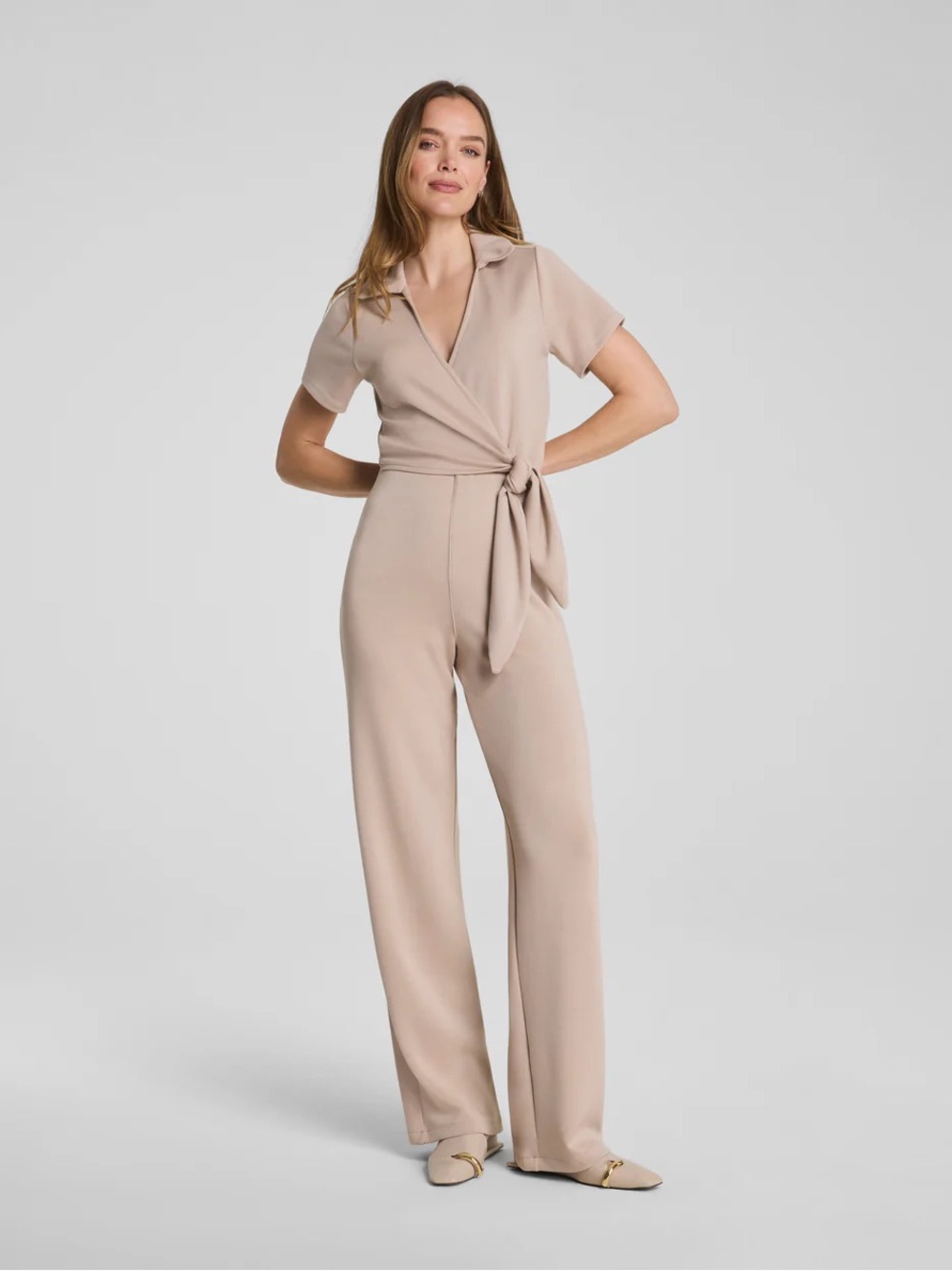 NWT SPANX AirEssentials® Collared Tie-Waist Jumpsuit | Dune | Small Petite